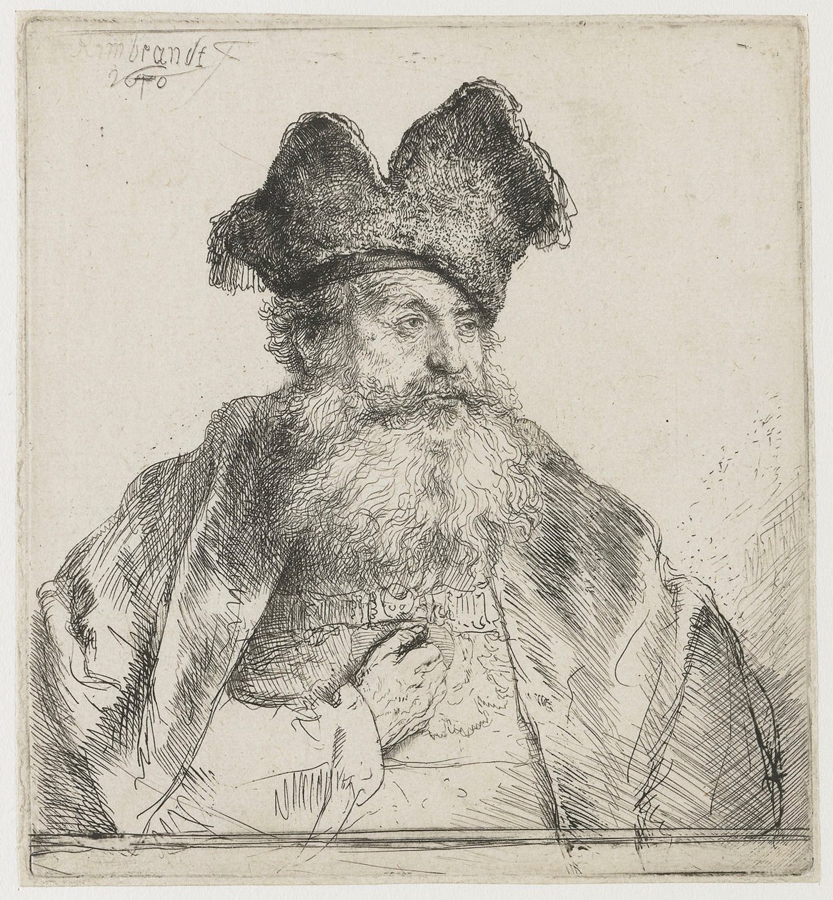 Stařec s dělenou kožešinovou čepicí od Rembrandt van Rijn