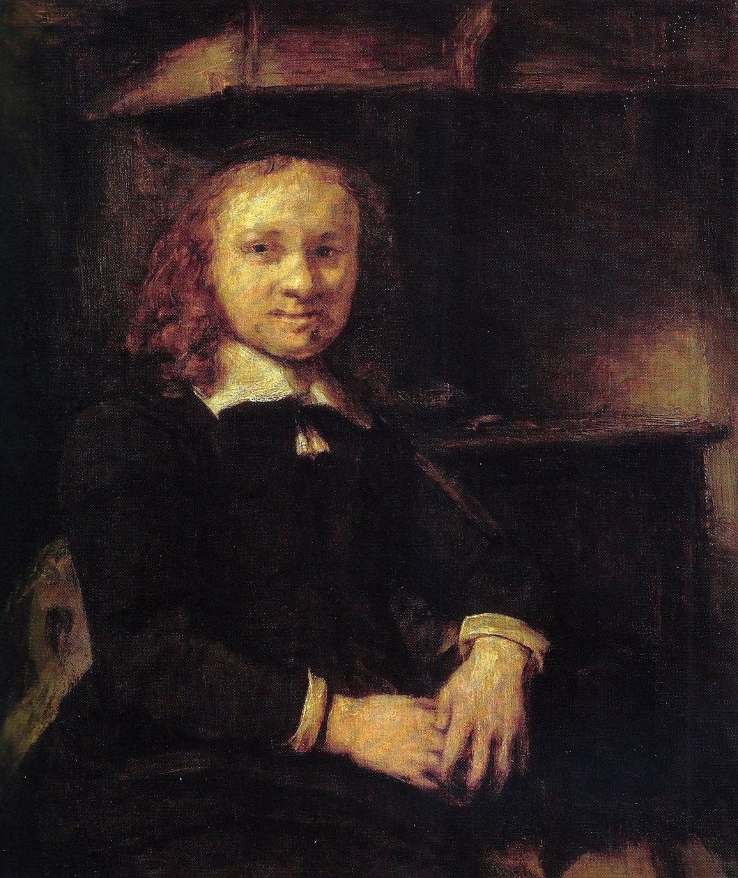 Portrét Jana Boursse, sedící u kamen od Rembrandt van Rijn