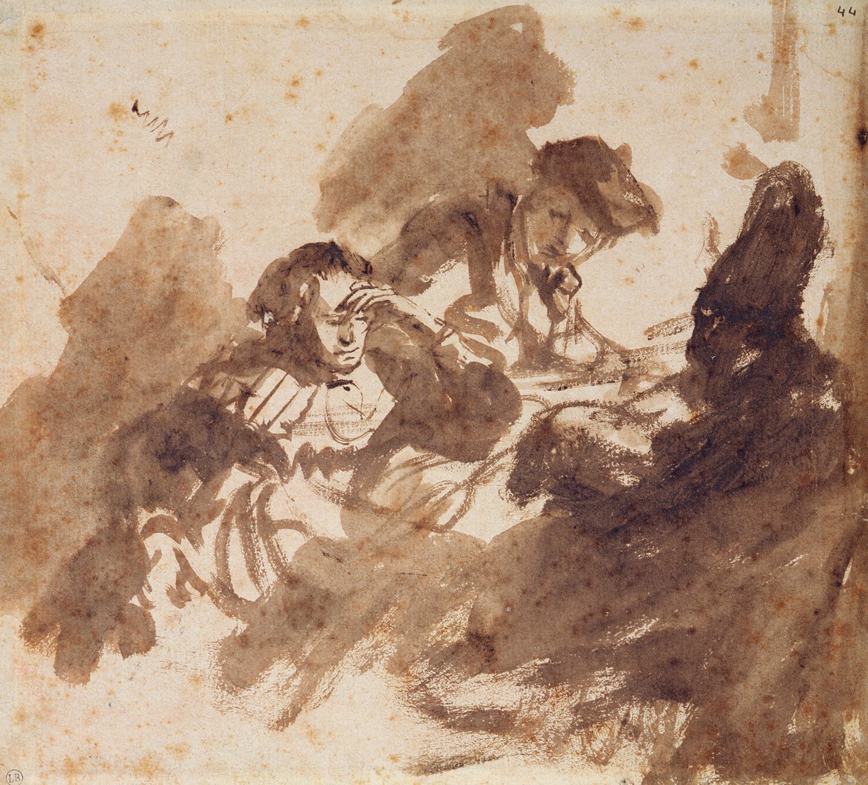 Čtení (inkoust a mytí na papíře) od Rembrandt van Rijn