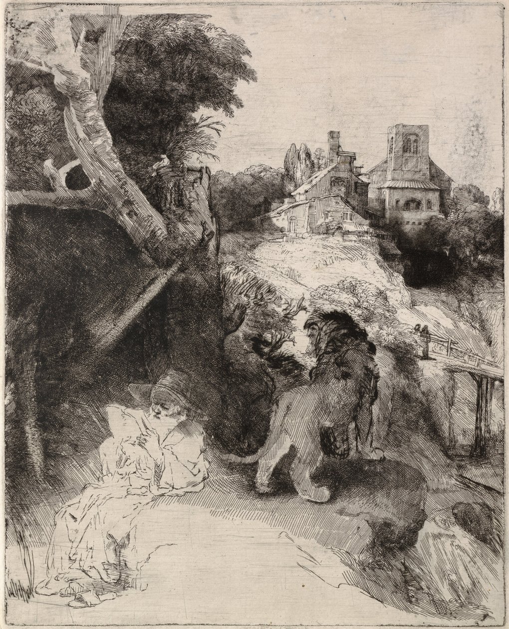 Čtení svatého Jeronýma v italské krajině od Rembrandt van Rijn