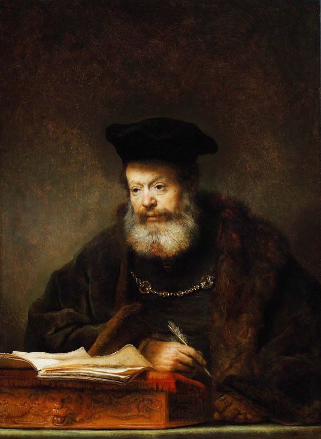 Učenec u svého psacího stolu od Rembrandt van Rijn
