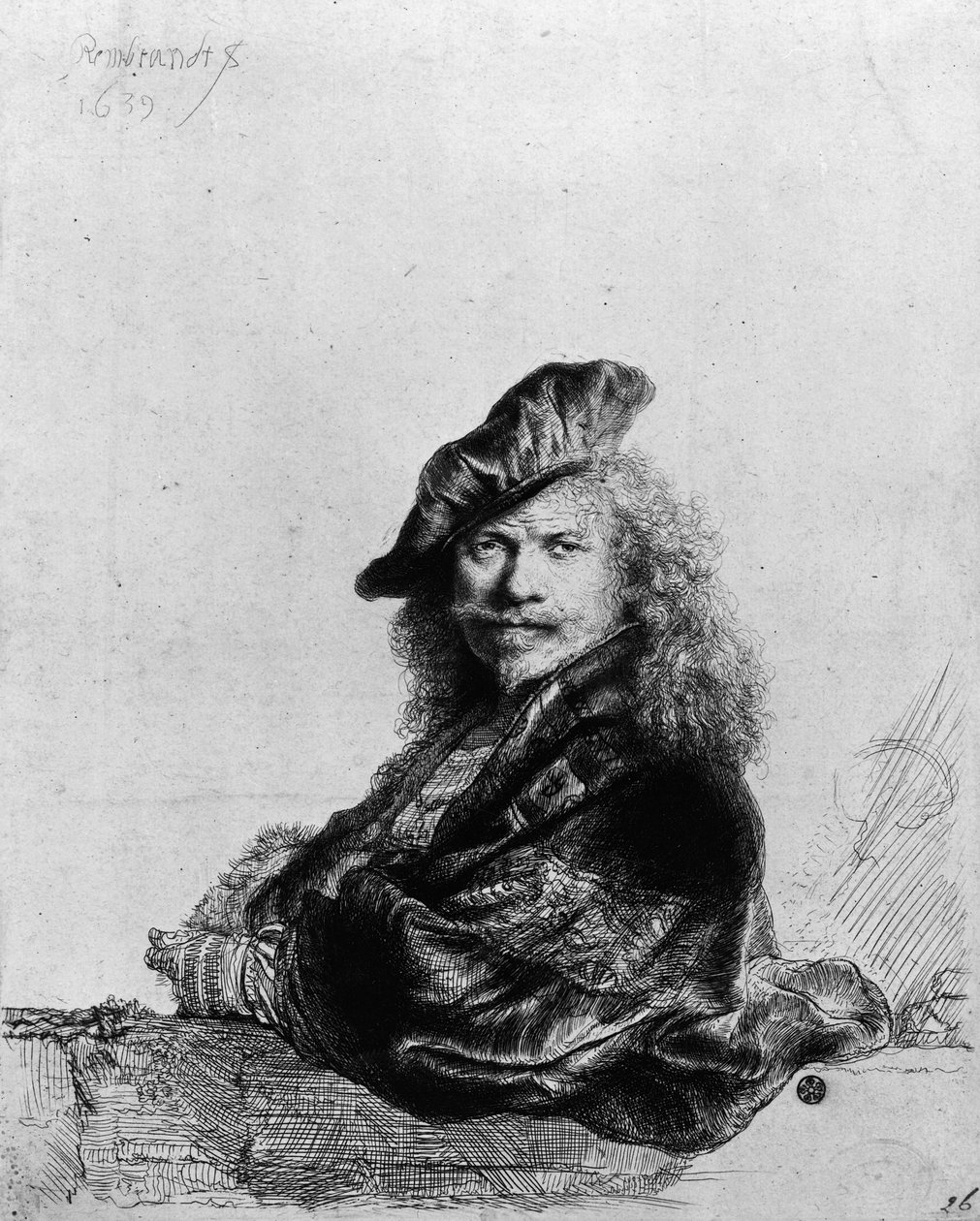 Autoportrét opřený o kamenný parapet, 1639 od Rembrandt van Rijn