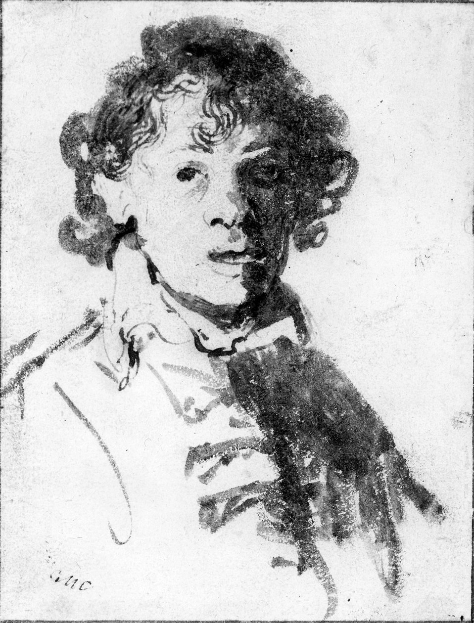 Autoportrét jako mladý muž, cca 1628 (pero, inkoust a mytí na papíře) od Rembrandt van Rijn