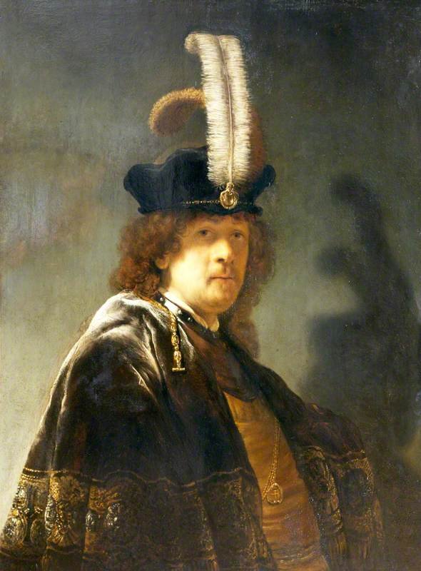 Autoportrét v opeřeném klobouku od Rembrandt van Rijn