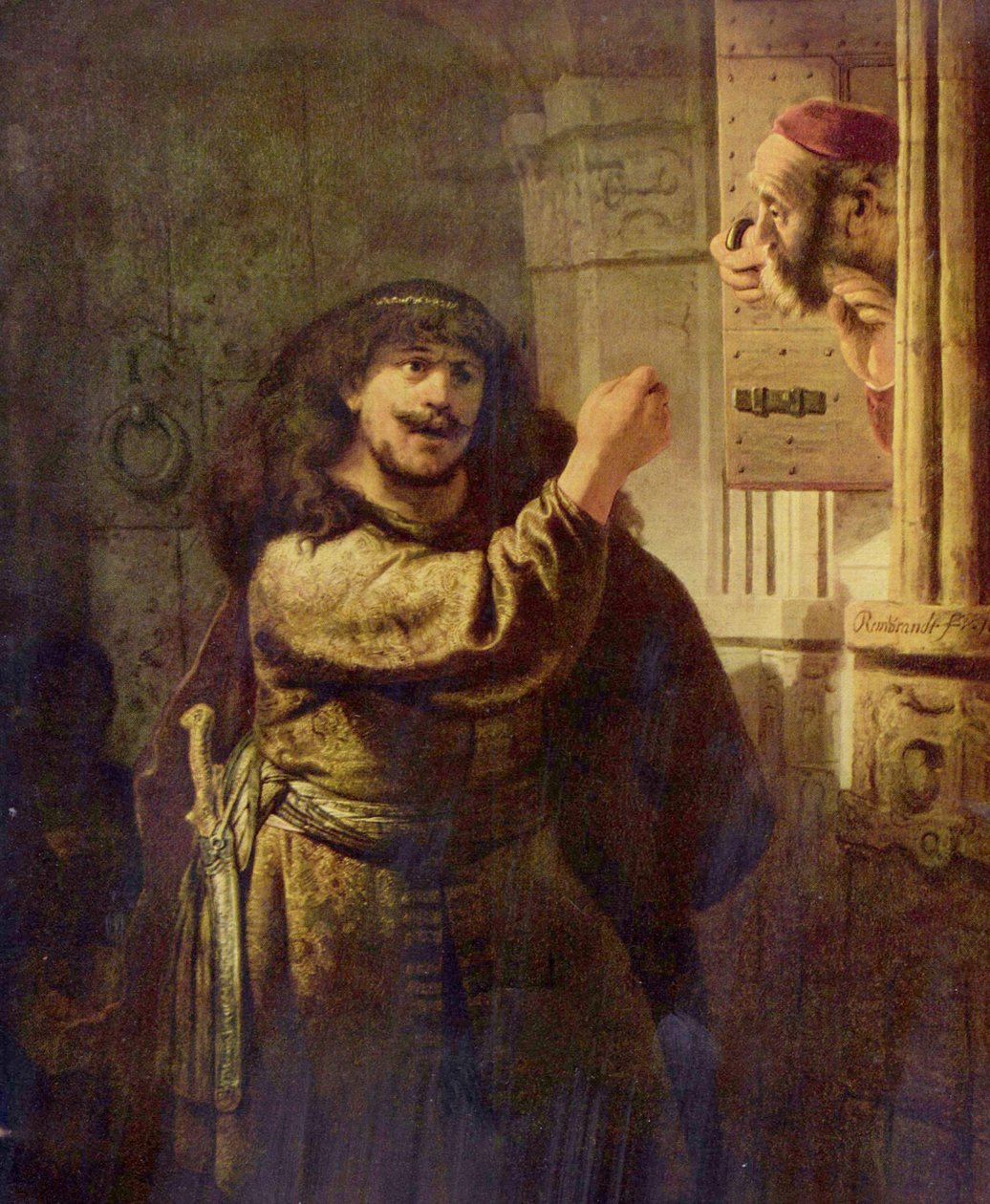 Samson vyhrožuje svému tchánovi od Rembrandt van Rijn