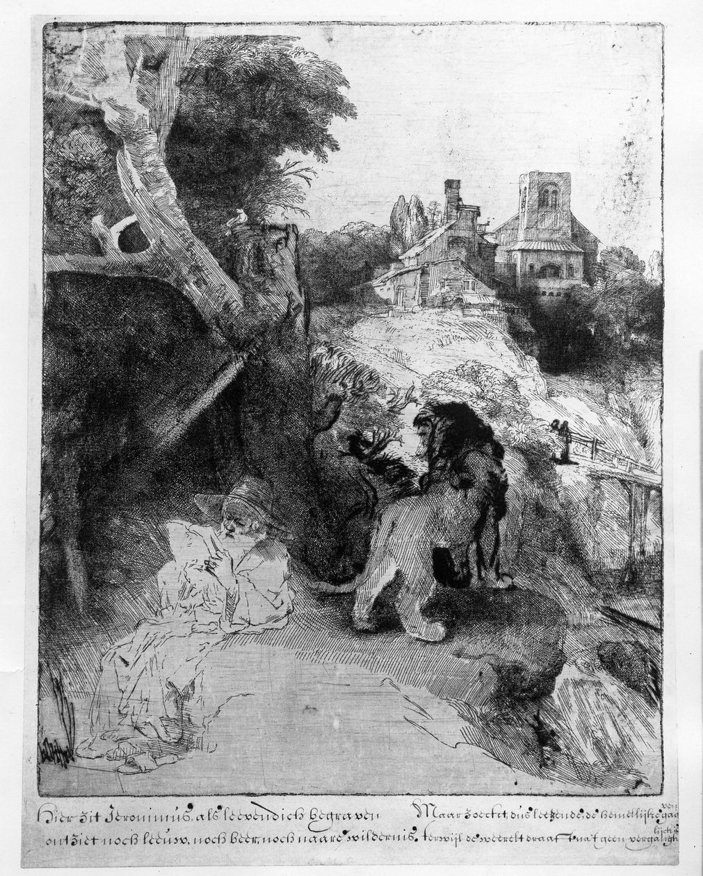 Sv. Jeroným v italské krajině, kolem roku 1653 od Rembrandt van Rijn