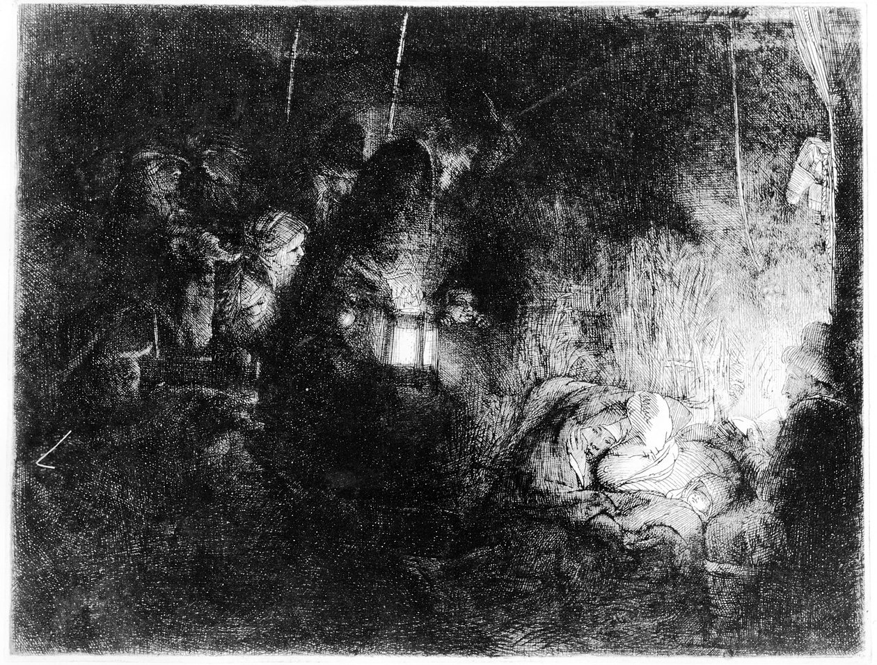 Klanění pastýřů, kolem 1652 (lept) od Rembrandt van Rijn