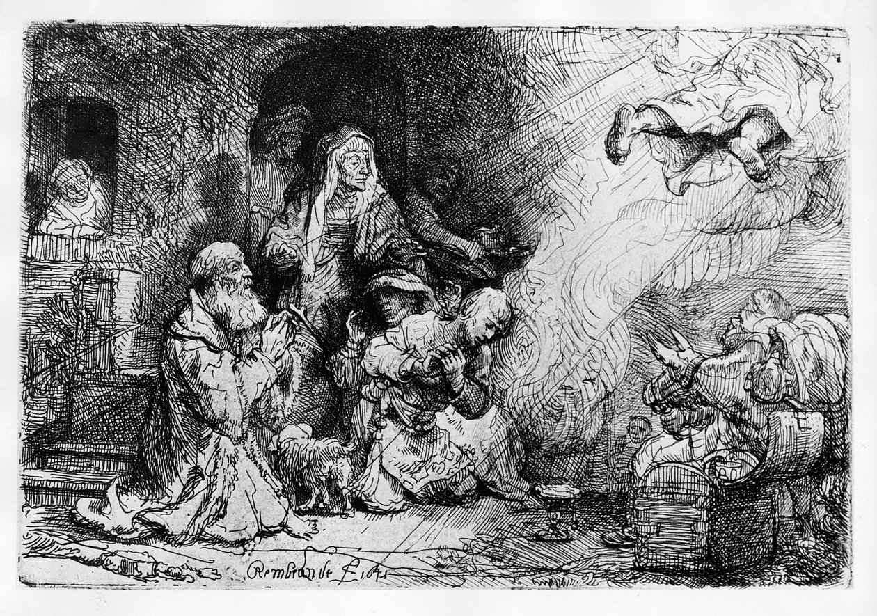 Anděl opouštějící Tobiášovu rodinu, 1641 od Rembrandt van Rijn