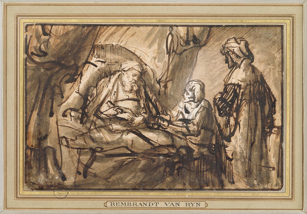 Požehnání Izáka (pero a inkoust a mytí) od Rembrandt van Rijn
