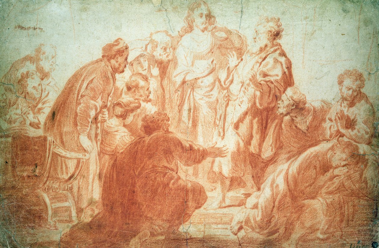 The Doubting Thomas (červená křída na papíře) od Rembrandt van Rijn