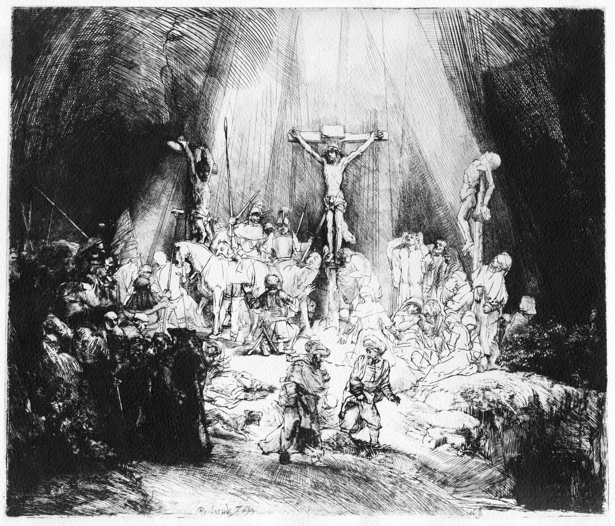 Tři kříže, 1653 (suchá jehla) od Rembrandt van Rijn