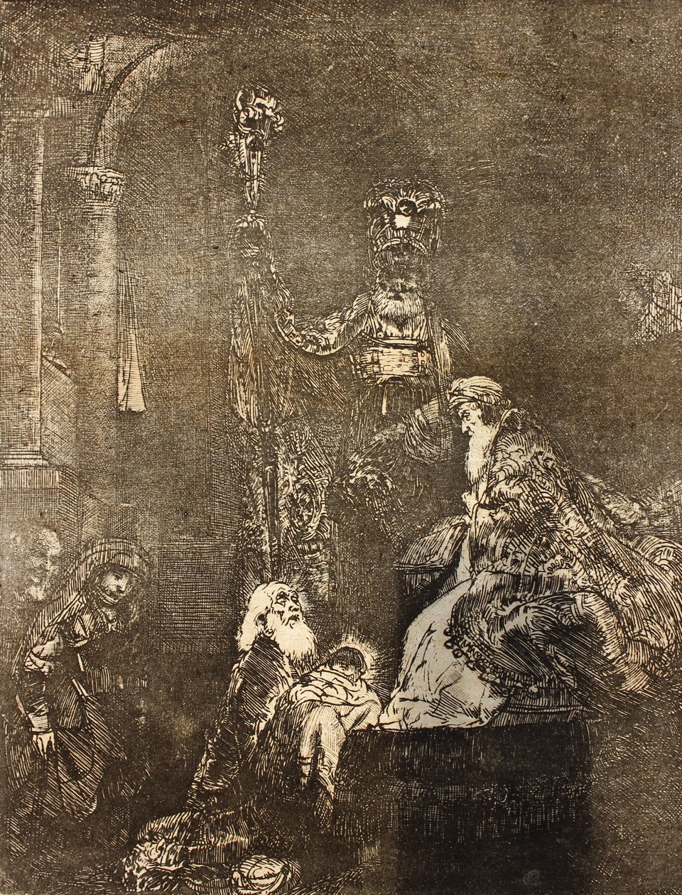 Prezentace v chrámu temným způsobem od Rembrandt van Rijn
