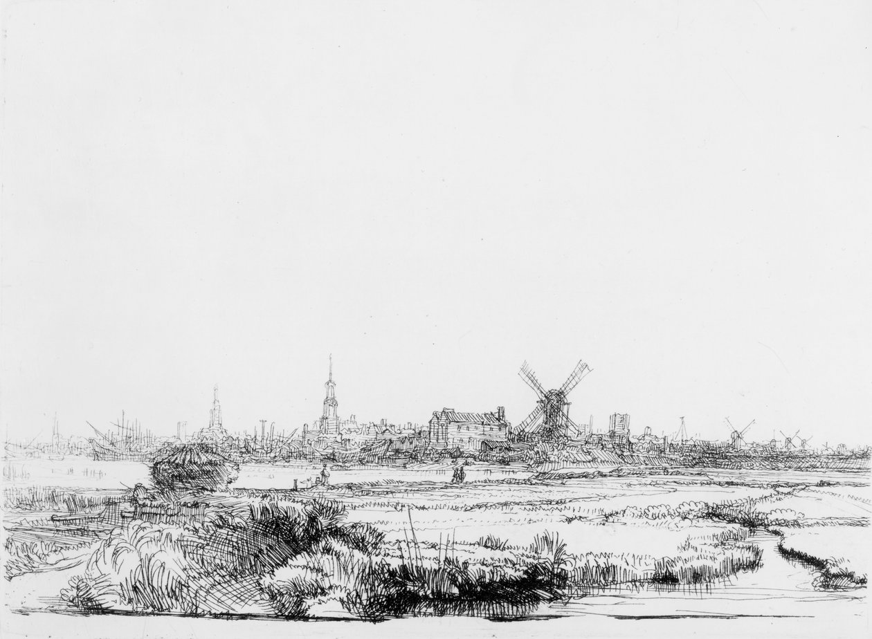 Pohled na Amsterdam, kolem roku 1640 od Rembrandt van Rijn