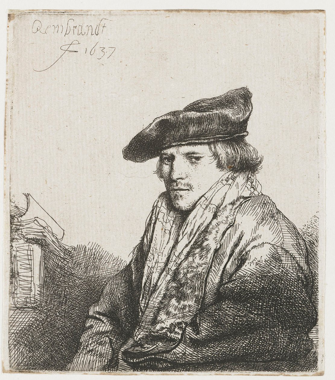 Mladý muž v sametové čepici od Rembrandt van Rijn