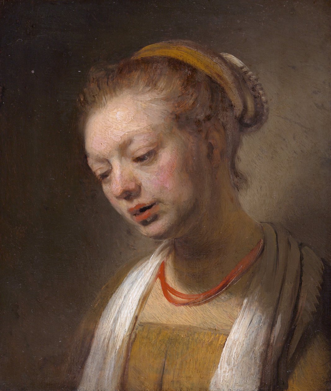 Mladá žena s červeným náhrdelníkem od Rembrandt van Rijn