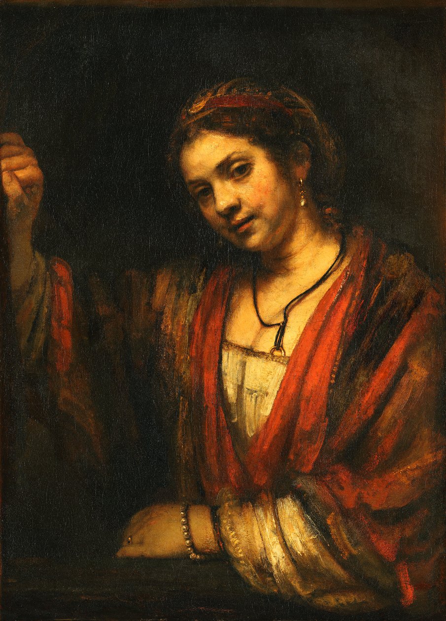 Mladá žena u otevřených horních dveří od Rembrandt