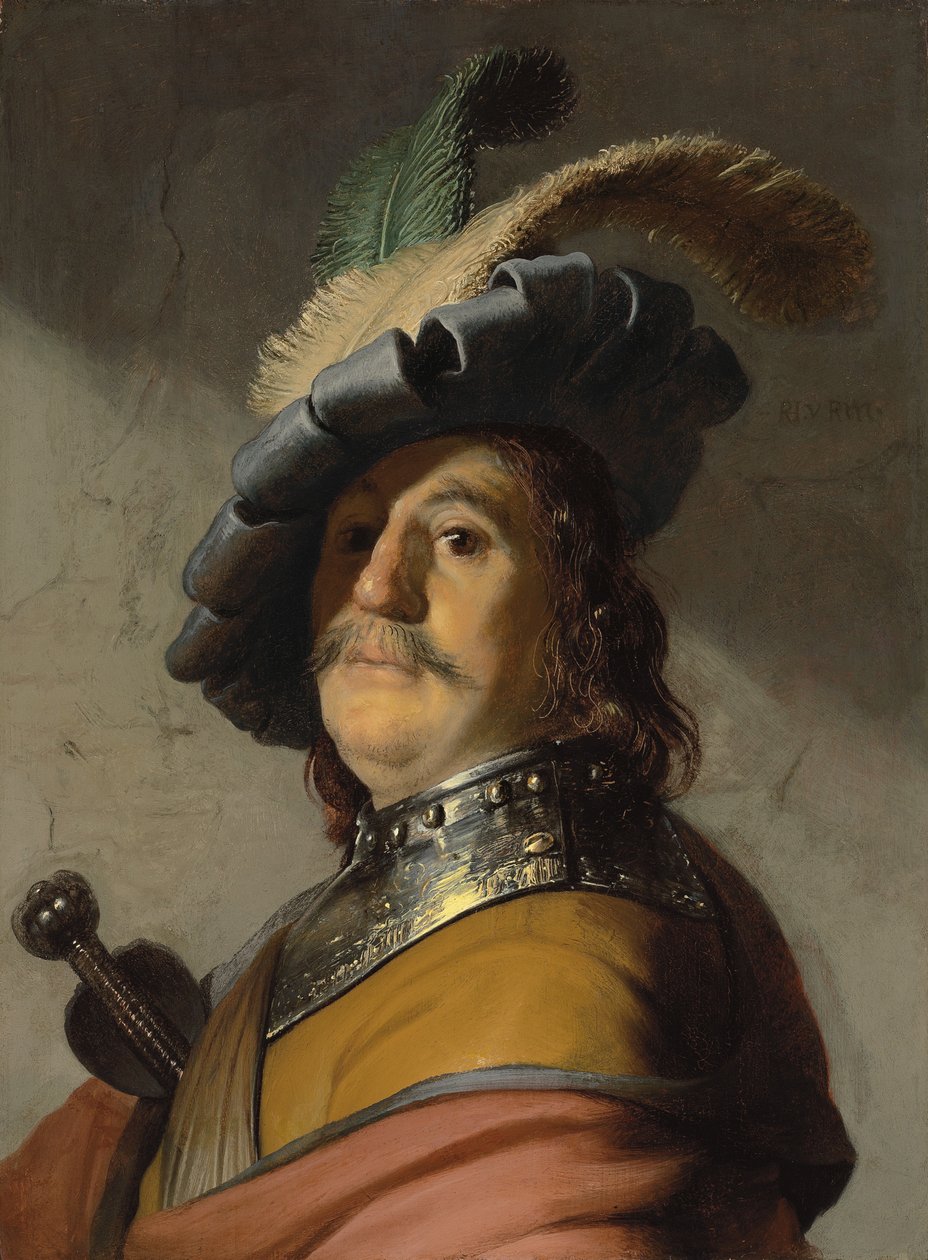 Muž v rouchu a čepici (olej na panelu) od Rembrandt van Rijn