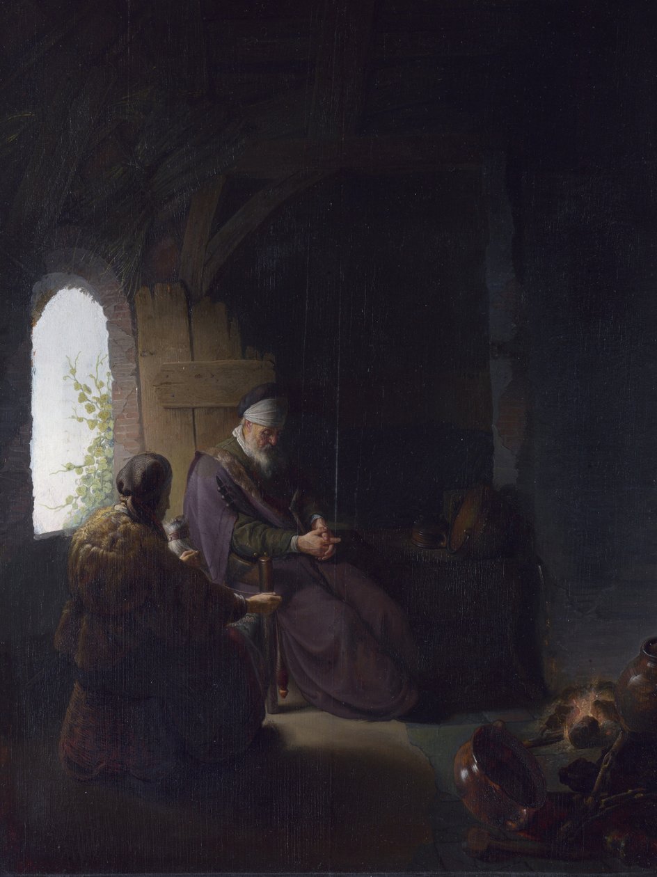 Anna a slepý Tobit, cca 1630 (olej na panelu) od Rembrandt van Rijn
