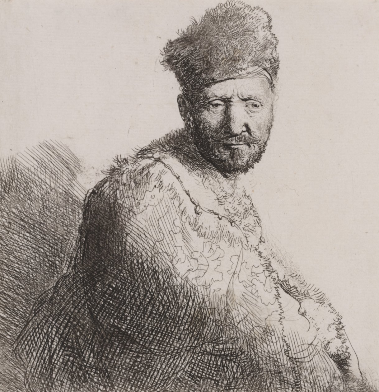 Vousatý muž v kožešinové orientální čepici a róbě od Rembrandt van Rijn