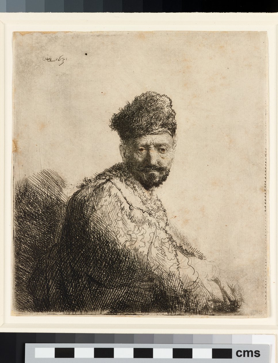 Vousatý muž v chlupaté orientální čepici: otec umělce od Rembrandt van Rijn