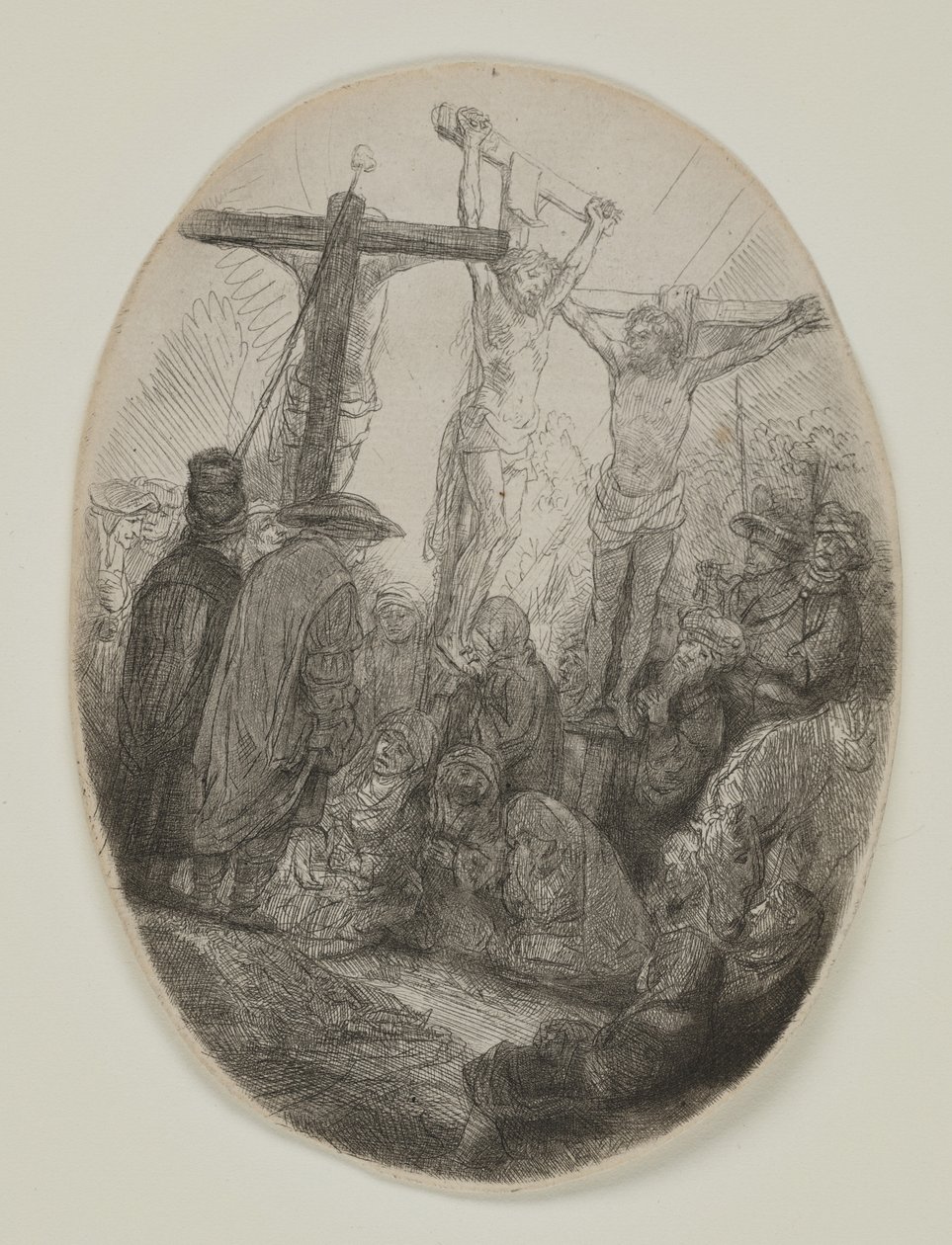 Kristus ukřižovaný mezi dvěma zloději: Oválná deska, kolem 1641 (lept a suchá jehla) od Rembrandt van Rijn