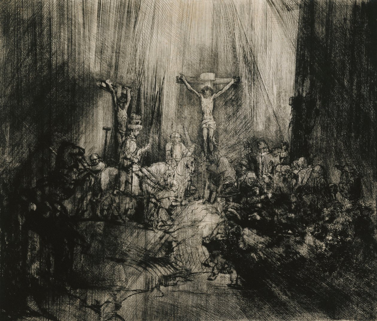 Kristus ukřižovaný mezi dvěma zloději - "Tři kříže", kolem 1653-1661 od Rembrandt van Rijn