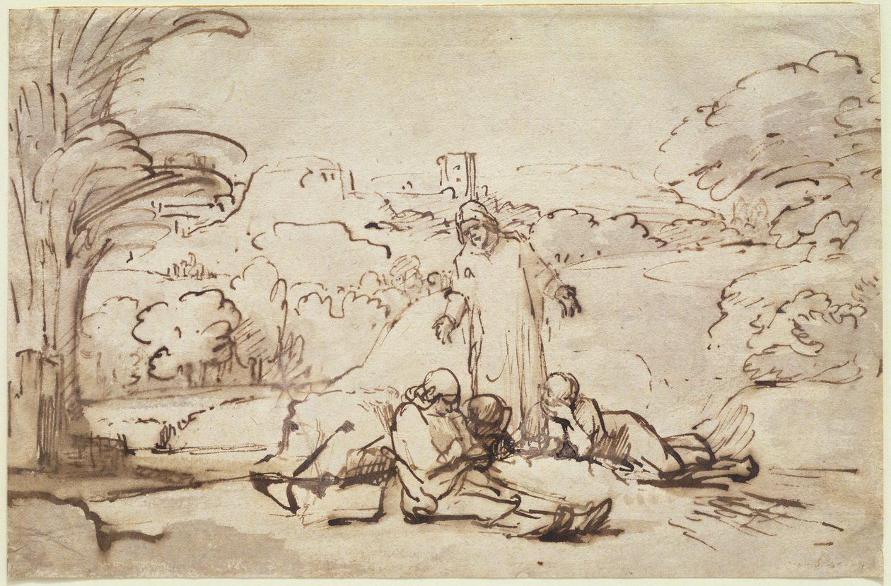 Kristus nalézá spící apoštoly, kolem roku 1654 od Rembrandt van Rijn