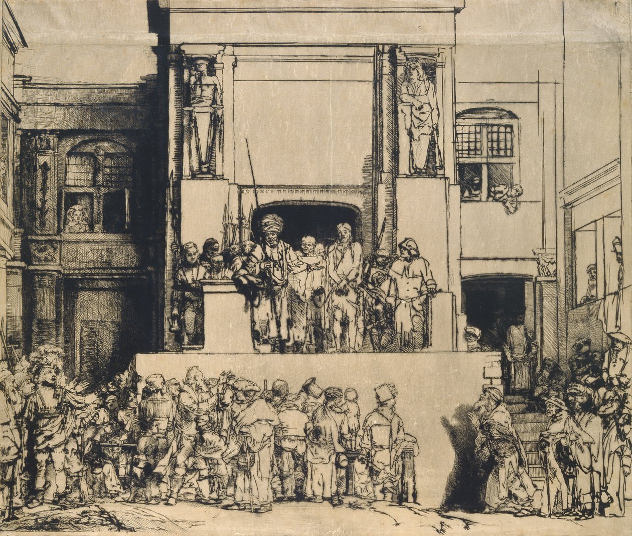 Kristus představil lidu: podlouhlý talíř od Rembrandt van Rijn