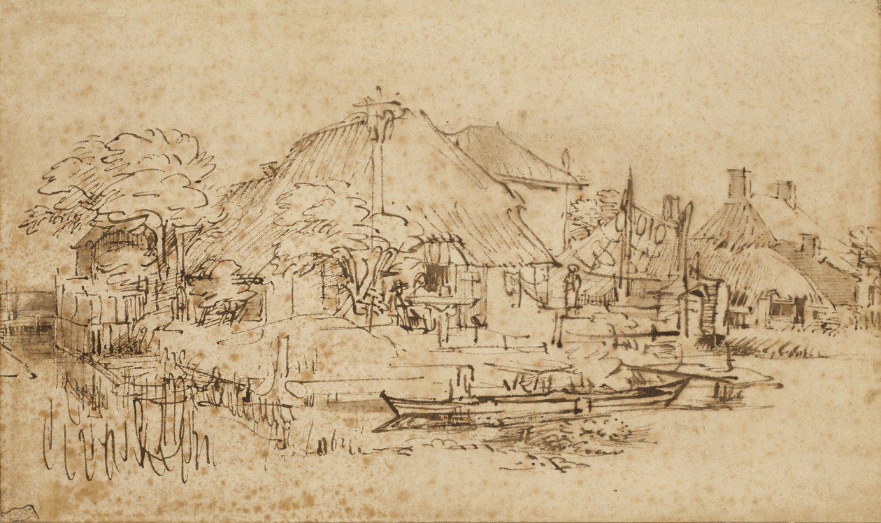 Chata u kanálu, kolem 1650?-53 od Rembrandt van Rijn