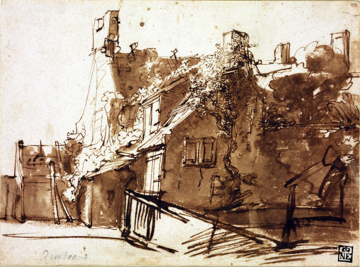 Statek na slunci - Rembrandt van Rhijn (1606-1669) - 1635-1636 - Pero, štětec, hnědá barva na papíře - 16,4x22,3 cm - Szepmuveszeti Muzeum, Budapešť od Rembrandt Harmensz. van Rijn