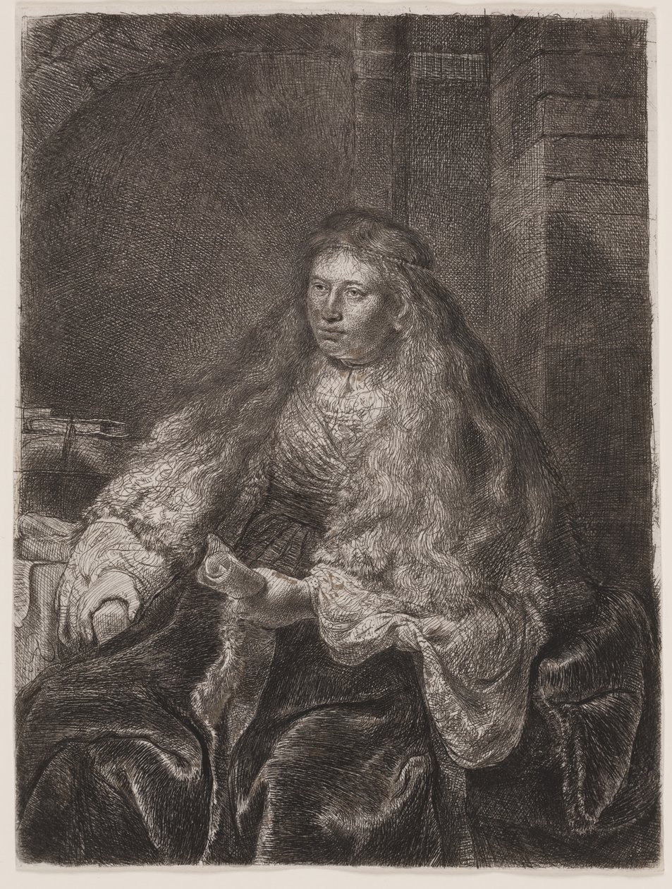 Dívka s dlouhými vlasy padajícími na ramena nebo "Velká židovská nevěsta" od Rembrandt van Rijn