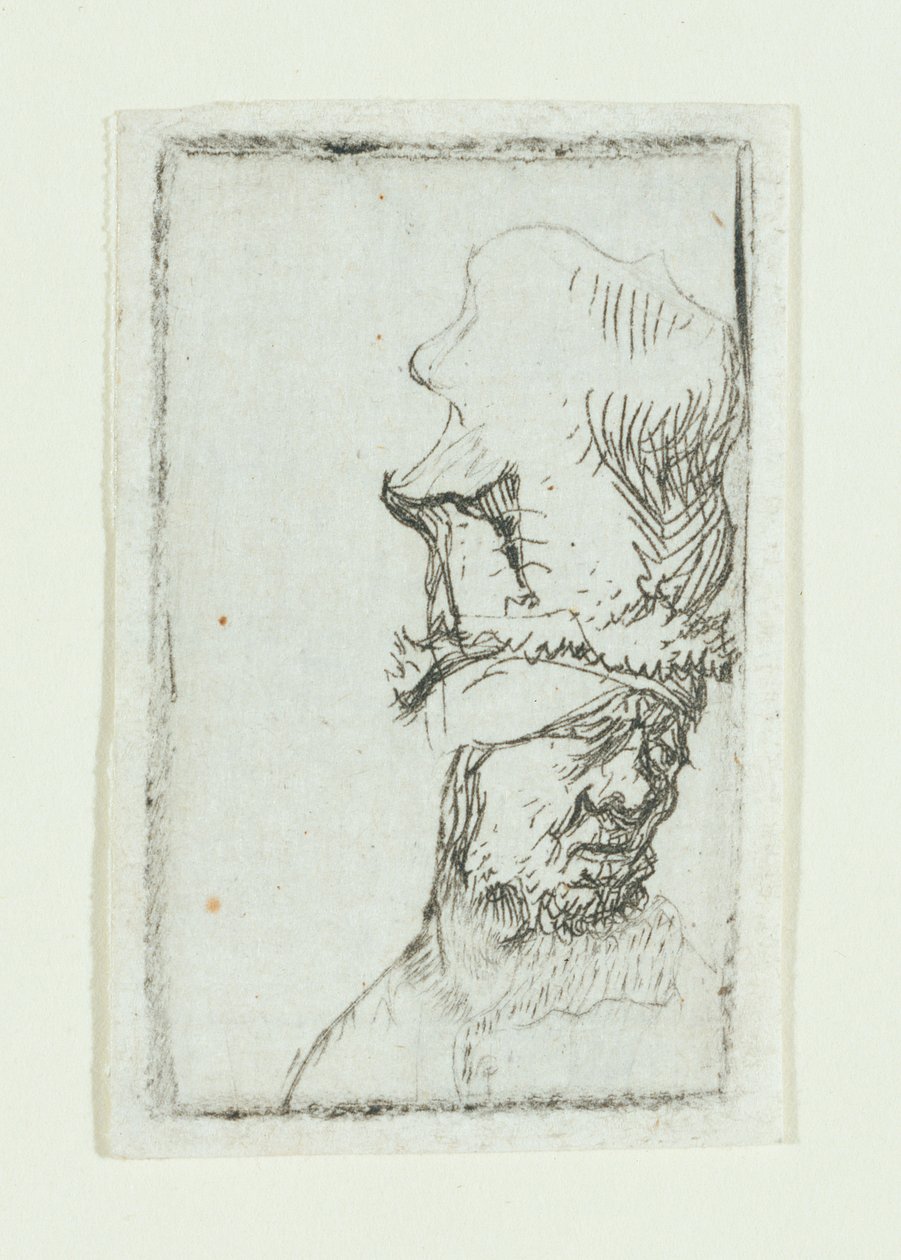 Hlava muže ve vysoké čepici (lept) od Rembrandt van Rijn