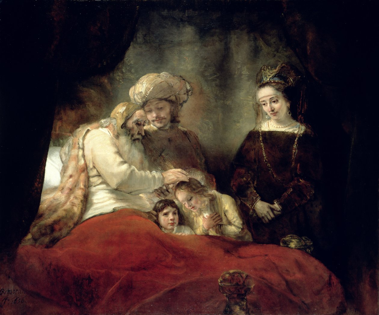 Jakub požehnání synům Josefovým od Rembrandt van Rijn