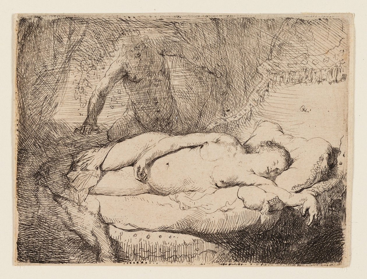 Jupiter a Antiope: Smaller Plate, c.1631 (lept na leštěném papíře) od Rembrandt Harmensz. van Rijn