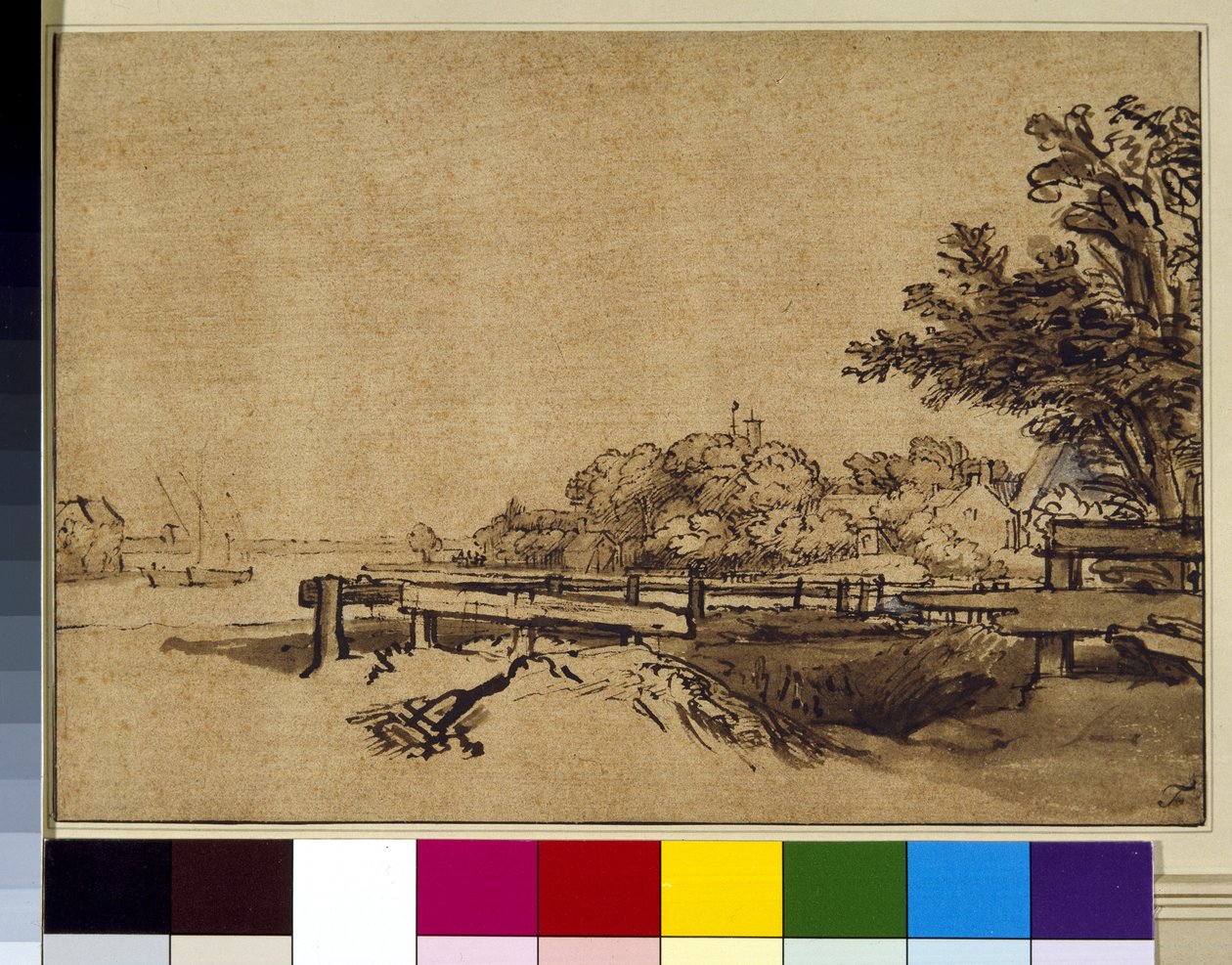 Krajina, cca 1650 (pero, inkoust a mytí na papíře) od Rembrandt Harmensz. van Rijn