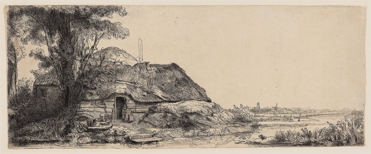 Krajina s chatou a velkým stromem od Rembrandt Harmensz. van Rijn