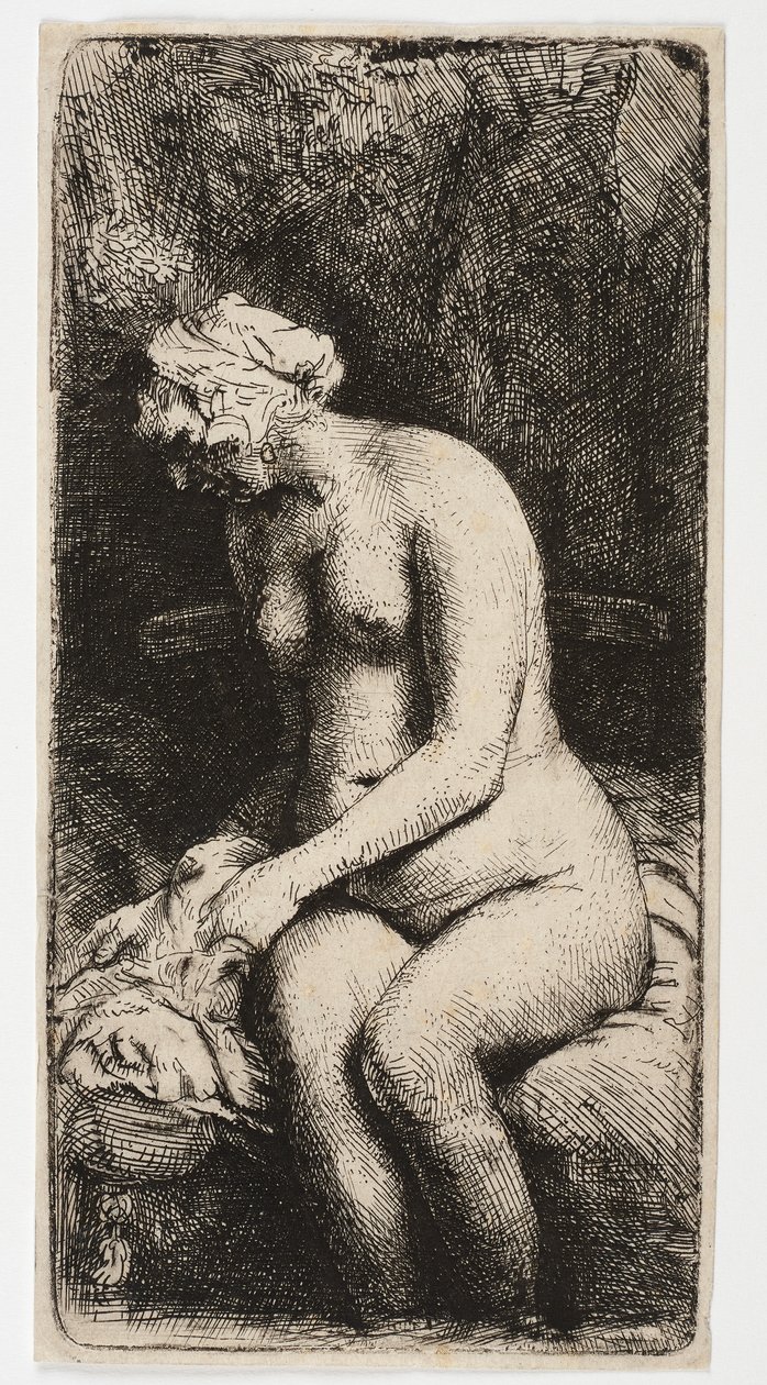 Nahá žena sedí s nohama ve vodě od Rembrandt Harmensz. van Rijn
