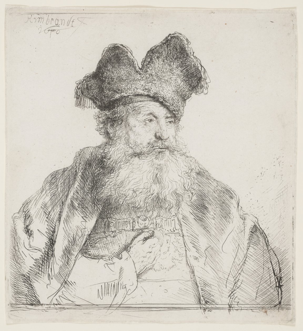 Starý muž s dělenou kožešinovou čepicí od Rembrandt van Rijn