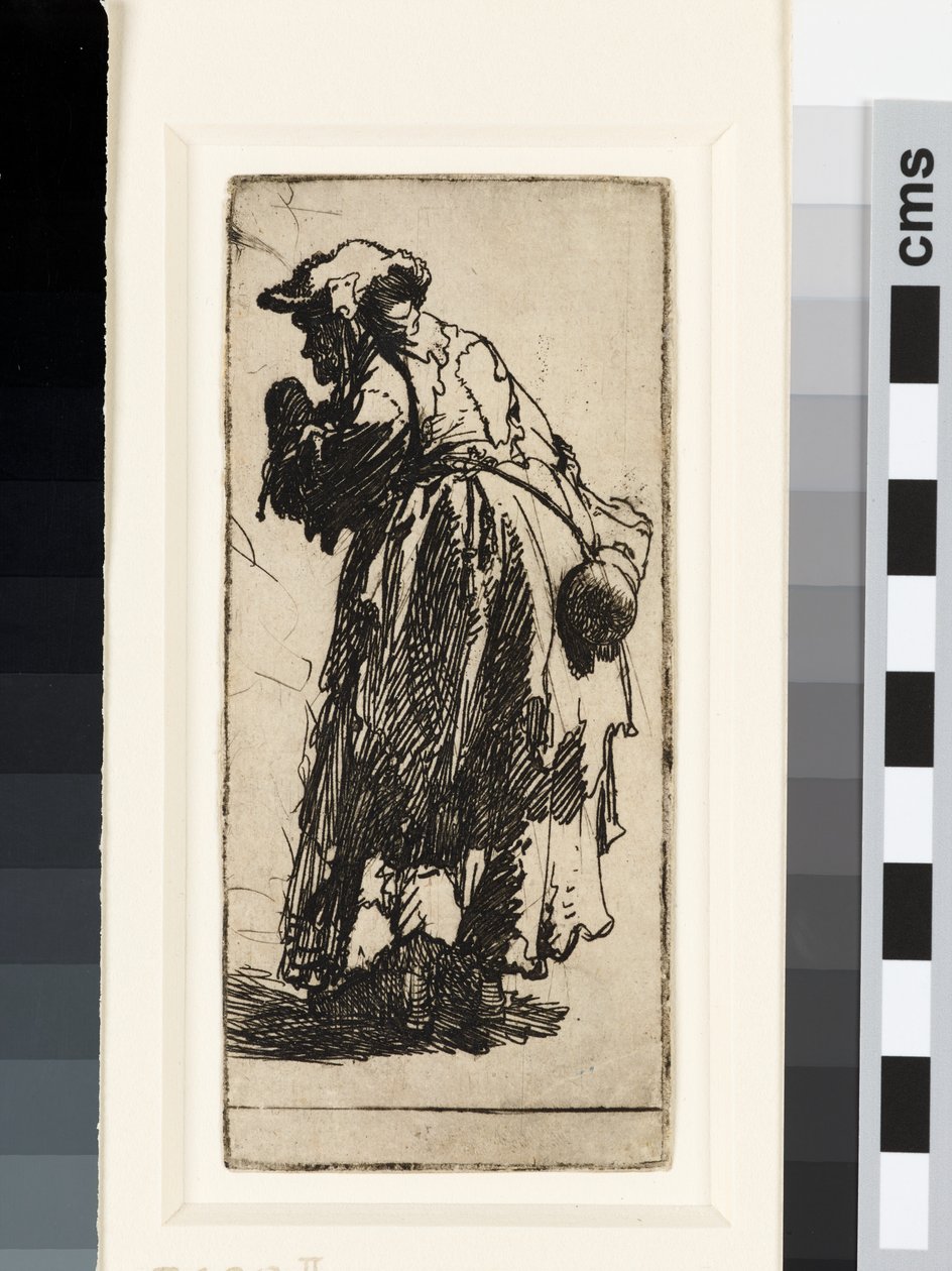 Stará žebračka s tykví, kolem 1629 (lept) od Rembrandt van Rijn