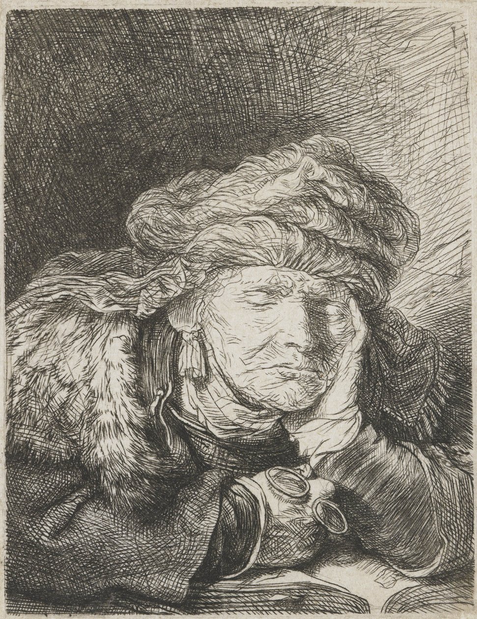Stará žena spí od Rembrandt van Rijn