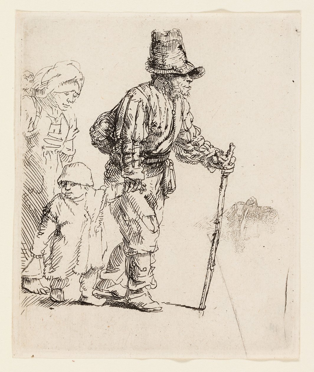 Rolnická rodina na trampu, kolem 1652 (lept na krémově položený papír) od Rembrandt Harmensz. van Rijn