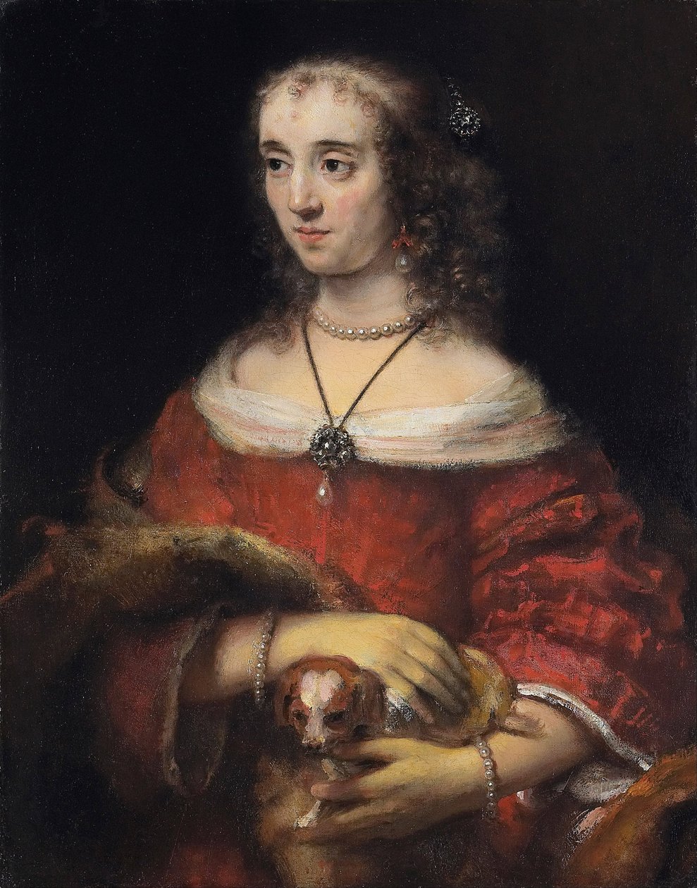 Portrét dámy s klínovým psem - Rembrandt van Rhijn (1606-1669) - cca 1665 - Olej na plátně - 81,3x64,1 - Galerie umění Ontaria od Rembrandt Harmensz. van Rijn