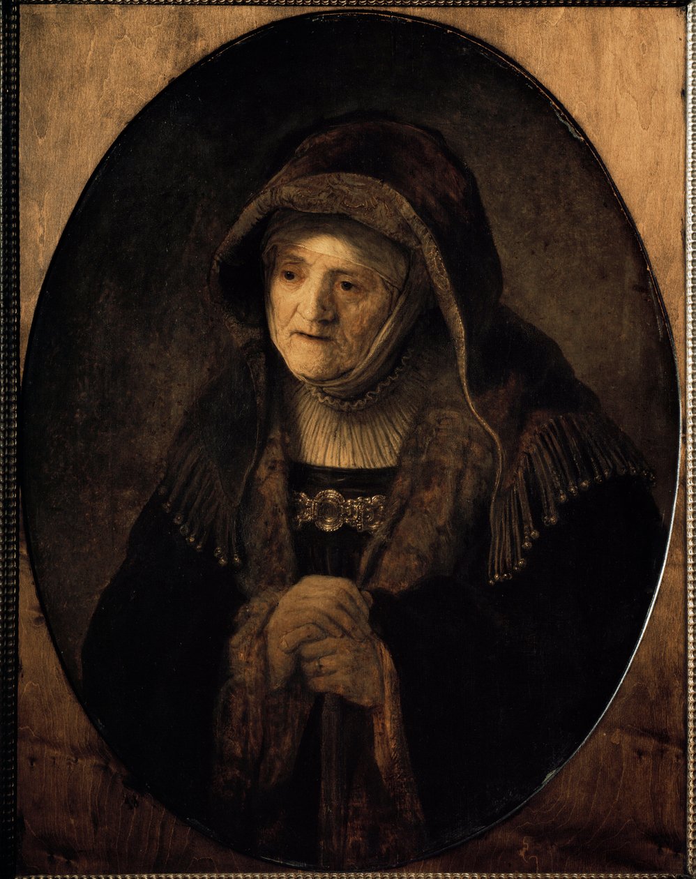 Portrét umělcovy matky opírající se o hůl (olej na plátně od Rembrandt van Rijn