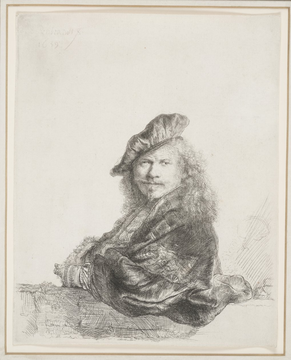 Rembrandt opírající se o kamenný parapet: poloviční délka od Rembrandt van Rijn