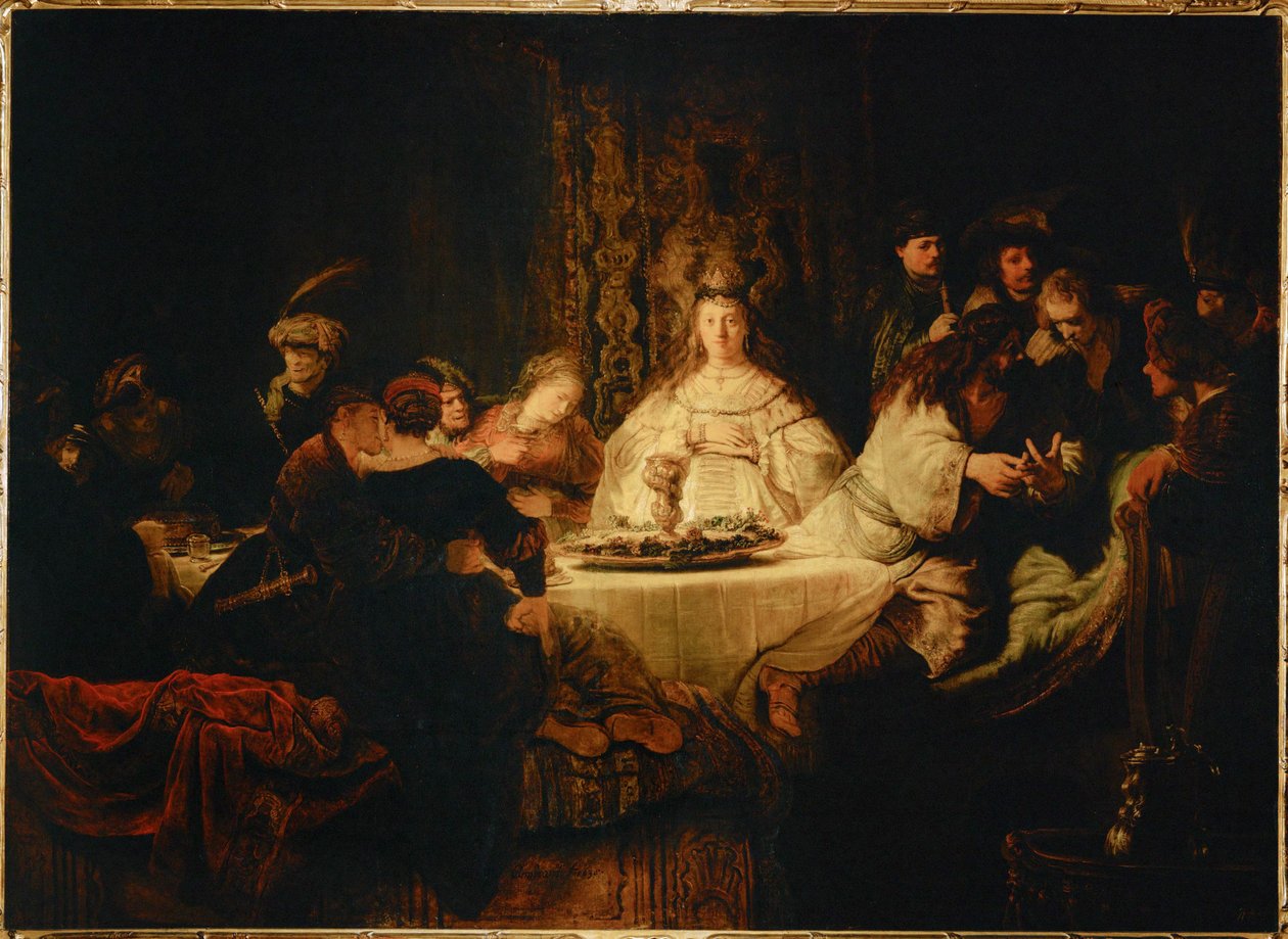 Samson řešící hádanku na svatební hostině (olej na plátně) od Rembrandt Harmensz. van Rijn