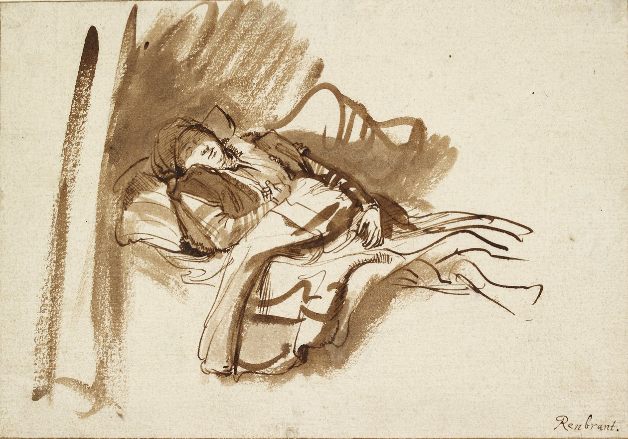 Saskia spí v posteli, c1630 od Rembrandt Harmensz van Rijn