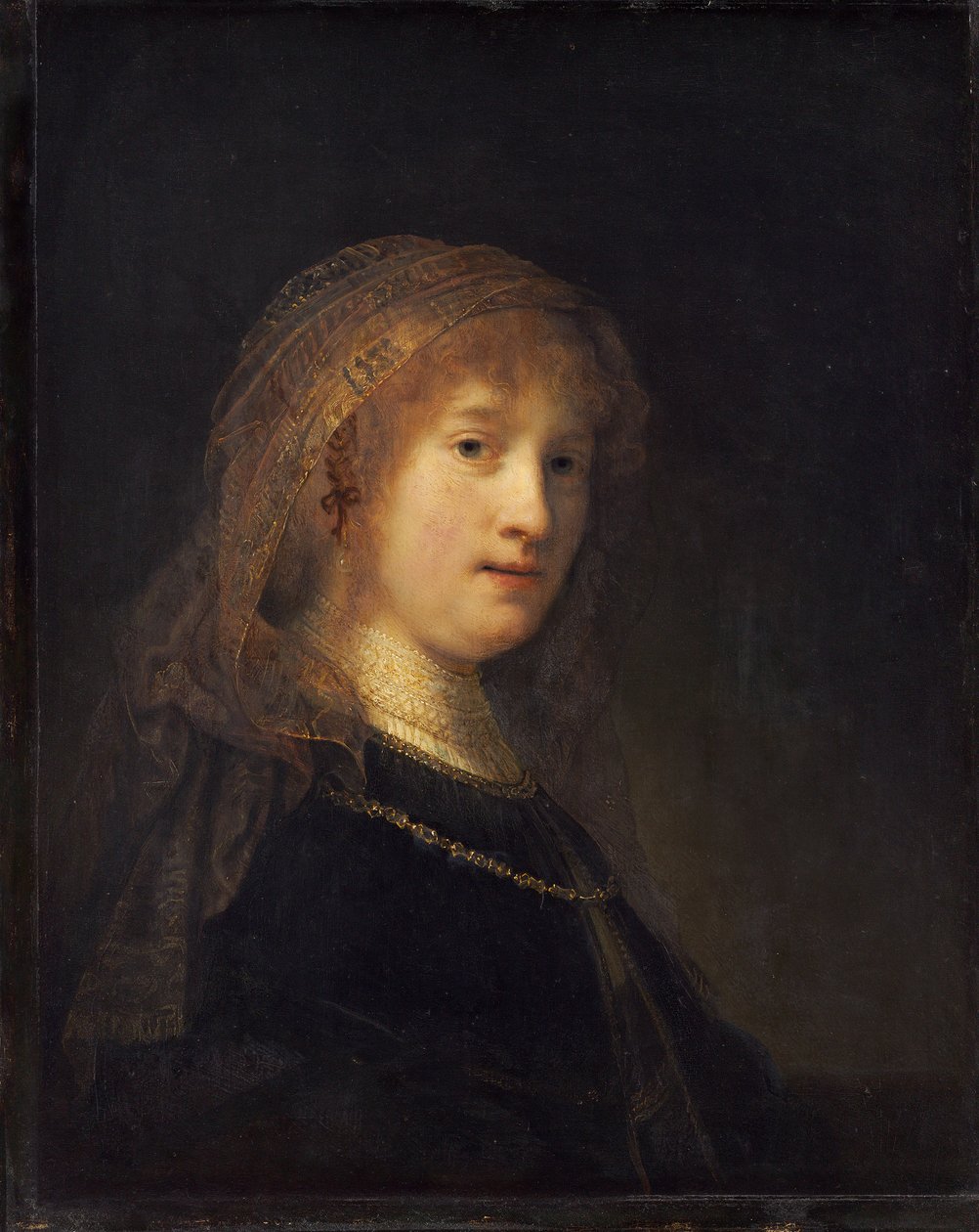 Saskia van Uylenburgh, kolem 1634-1640 (olej na panelu) od Rembrandt van Rijn