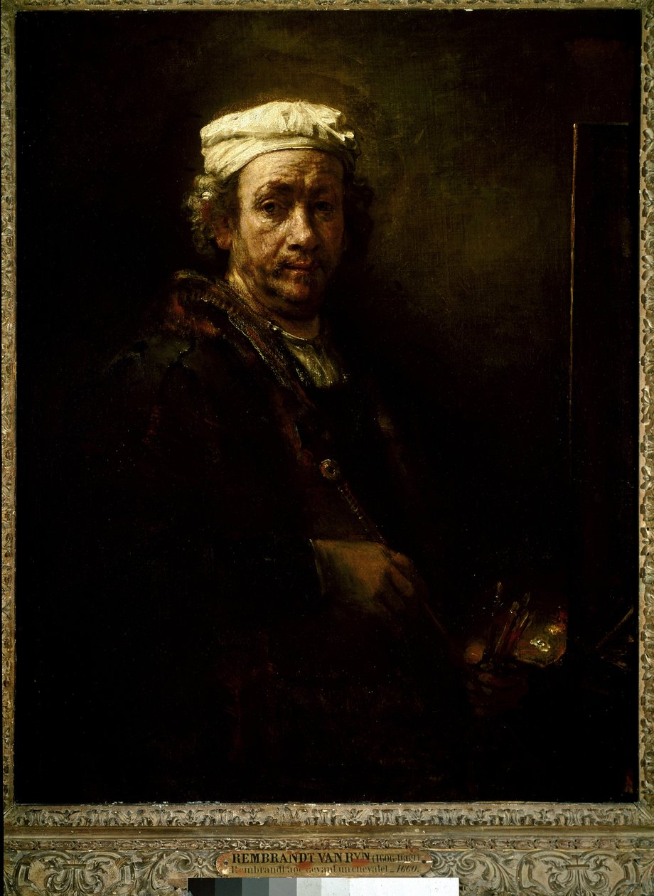 Autoportrét u stojanu. (olej na plátně od Rembrandt van Rijn
