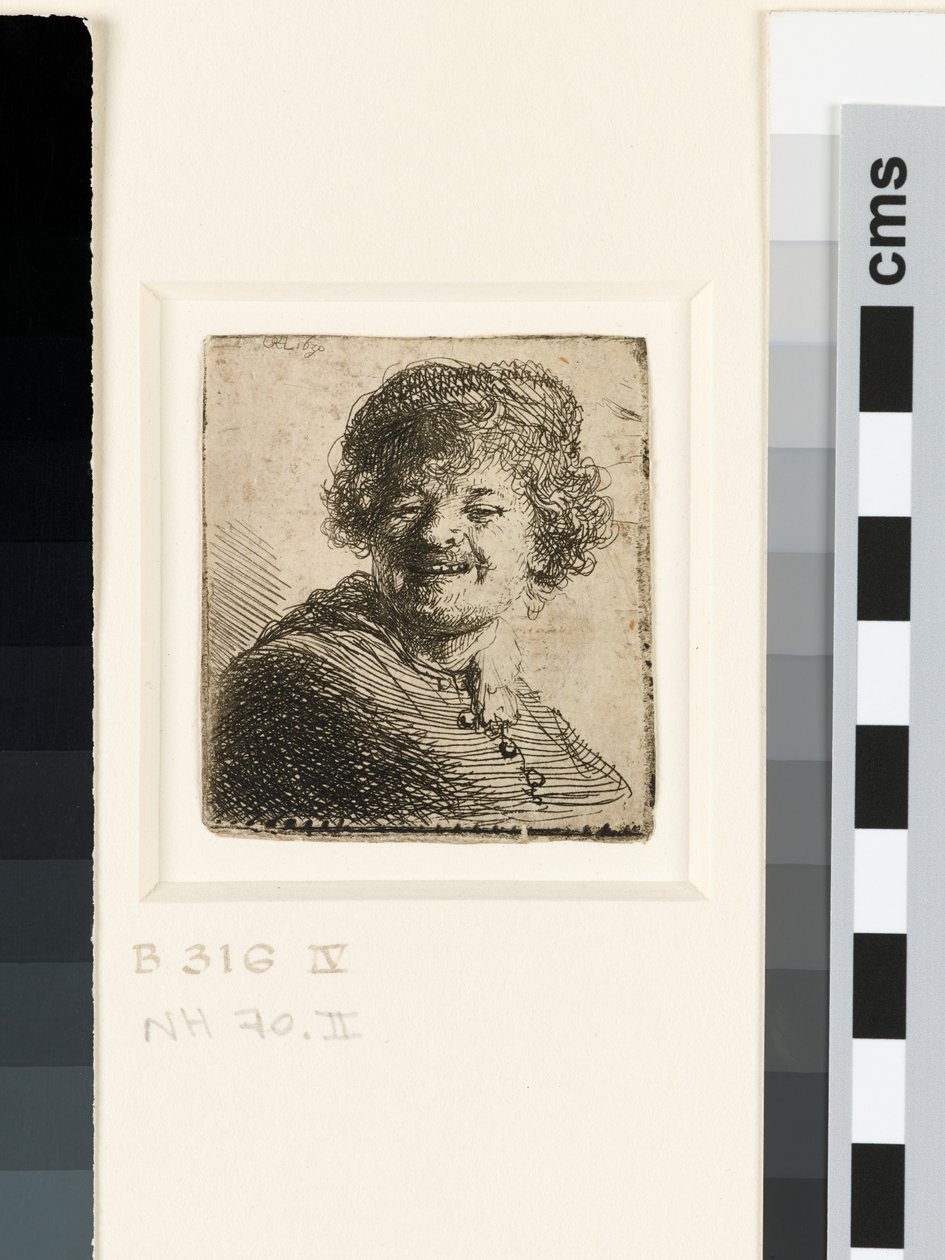 Autoportrét v čepici: smích od Rembrandt van Rijn