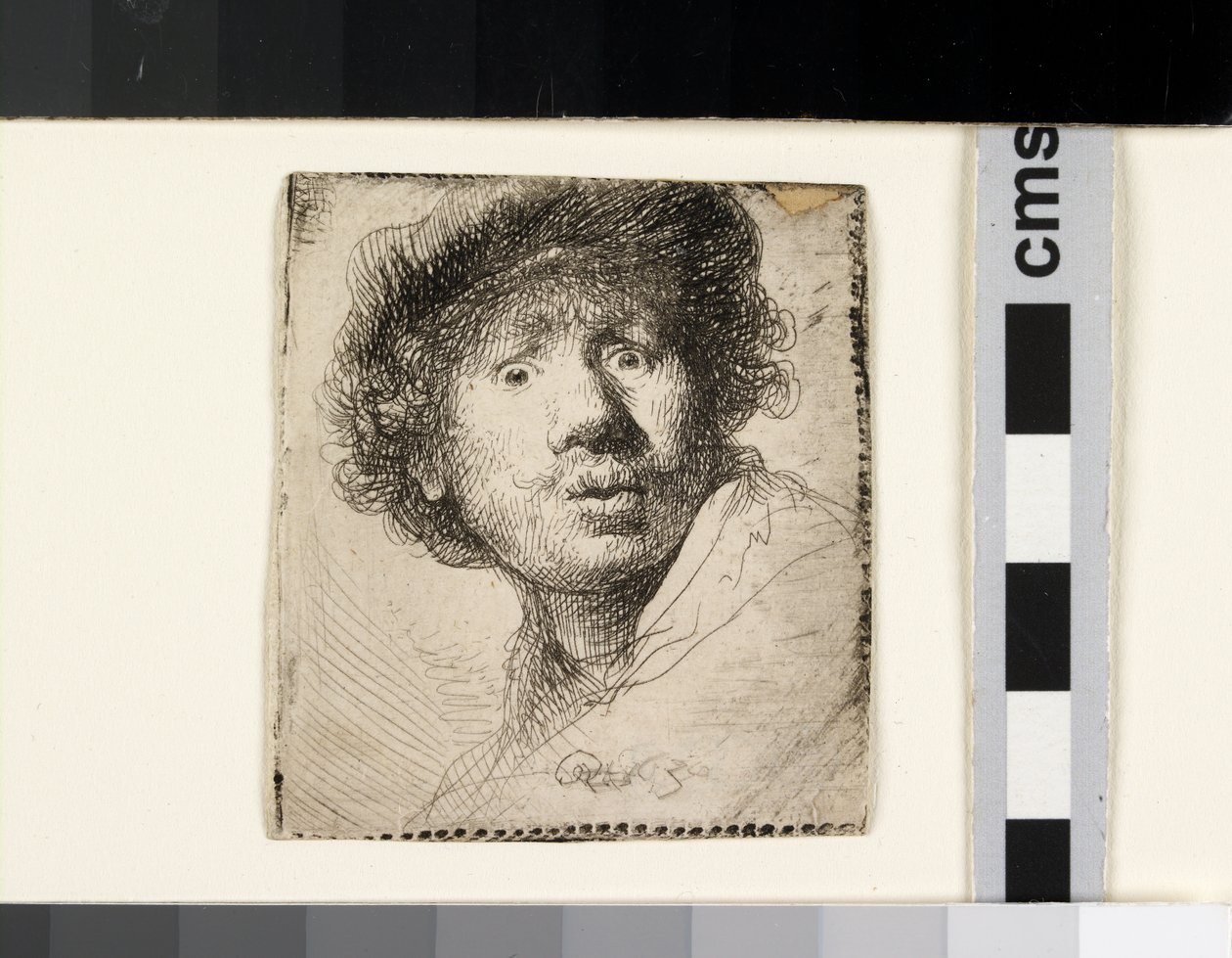 Autoportrét v čepici, s otevřenými ústy od Rembrandt van Rijn